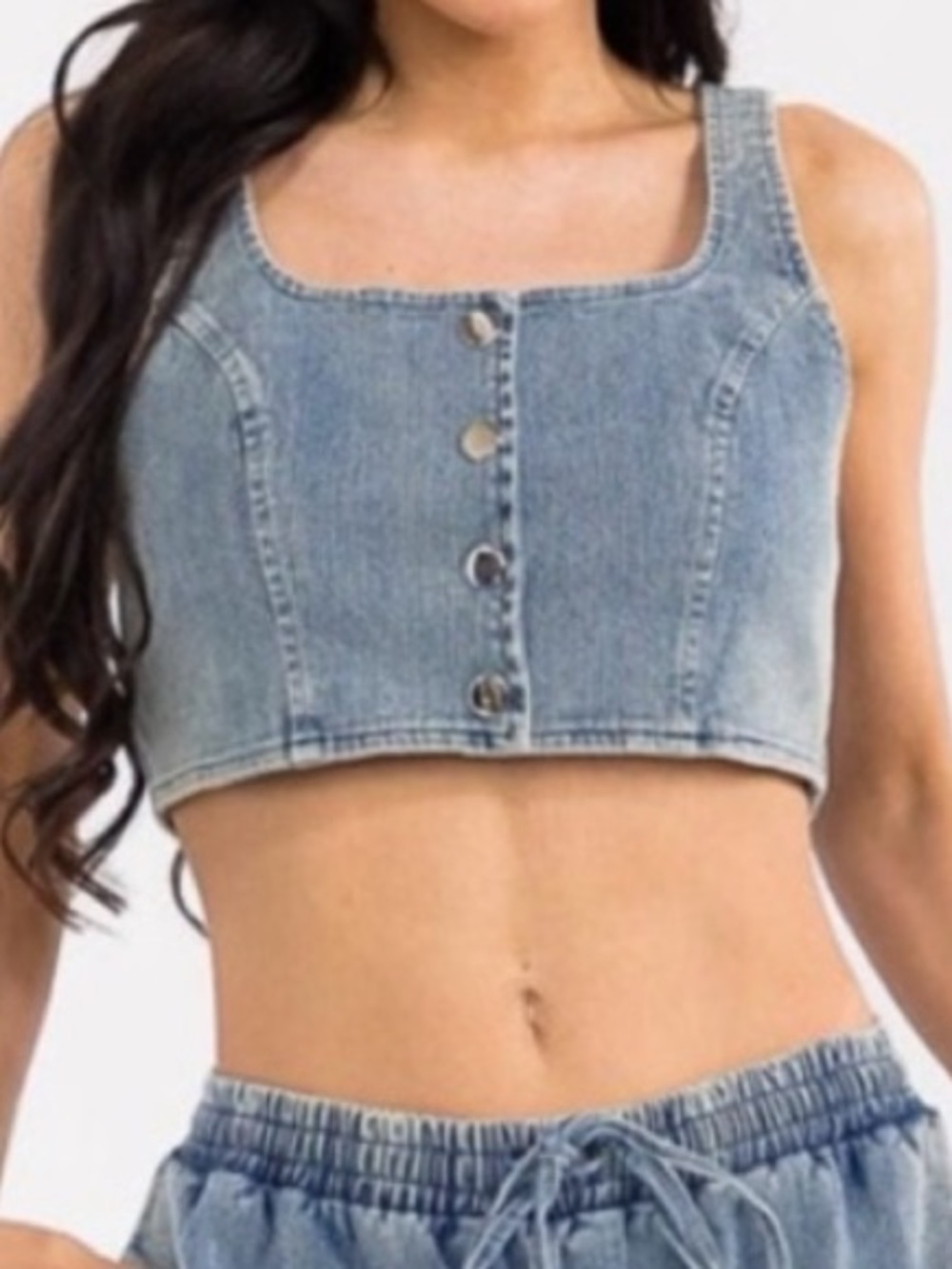 A316b Denim Crop Tank Top - Light Blue